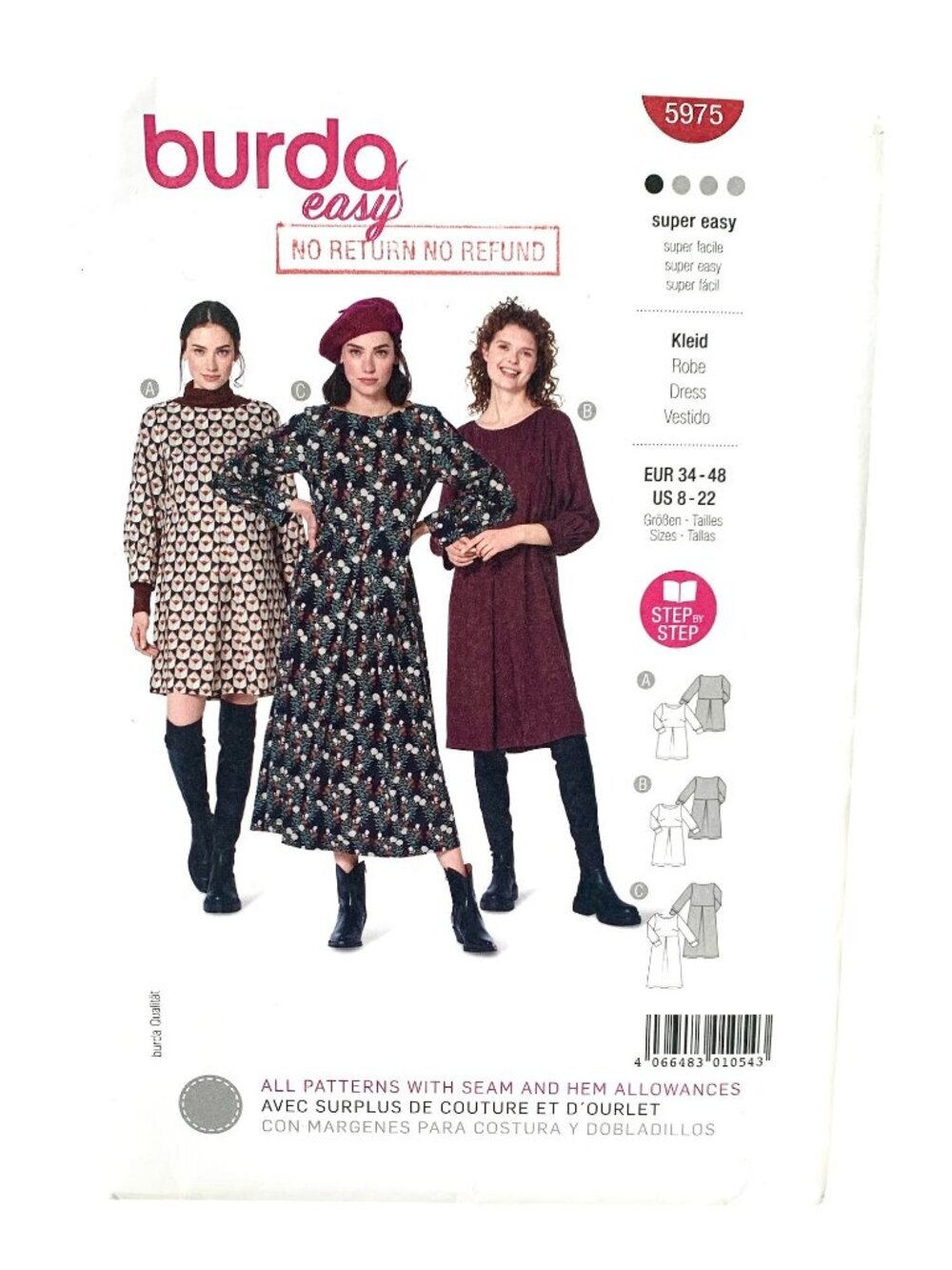 Burda 6476 Pattern Misses  Pullover Top Tunic  Size 8 10 12 14 16 18